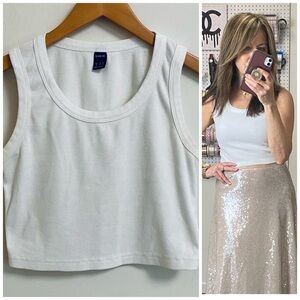 White Ribbed Crop Tank Top MEDIUM